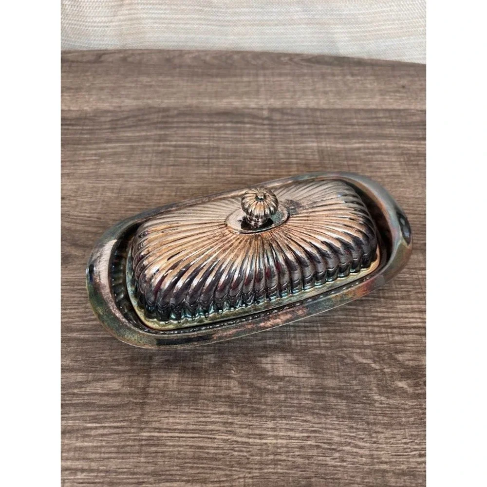 Kent Silversmiths Vintage Silverplate Butter‎ Dish with Glass Liner 3 Piece Set